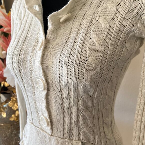 Justice Y2K Cable Knit Hooded Button Up Glitter Thread Ivory Cream Sweater XS - Picture 3 of 8
